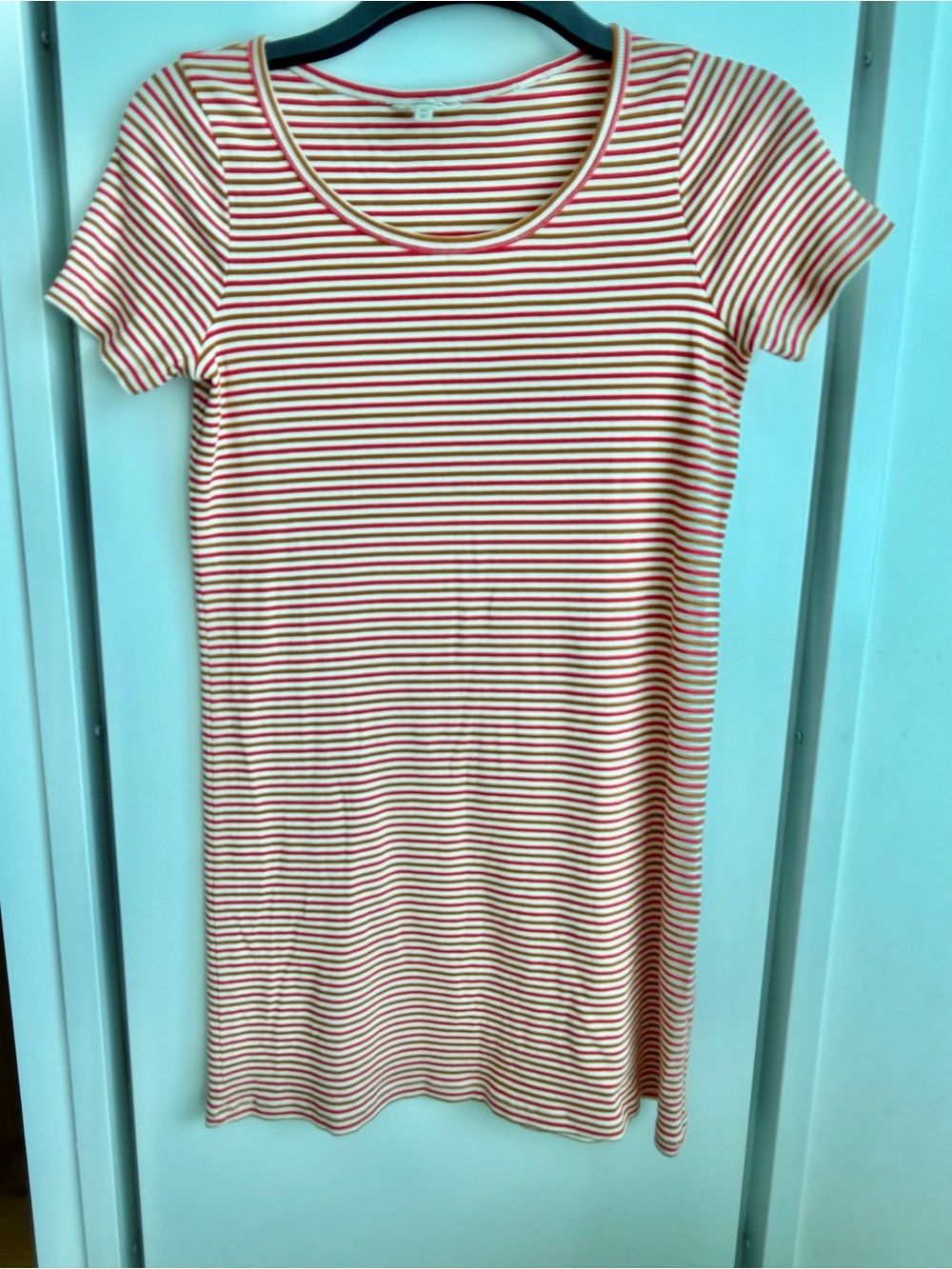 Madewell short-sleeve striped tunic dress in soft ribbed knit
